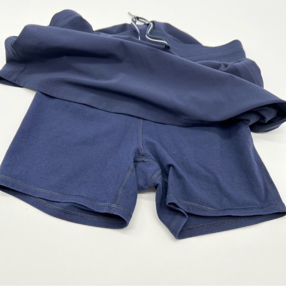 Talbots Navy Mini Skirt w/Hidden Shorts Drawstring Waistband Front Pockets - Picture 5 of 7